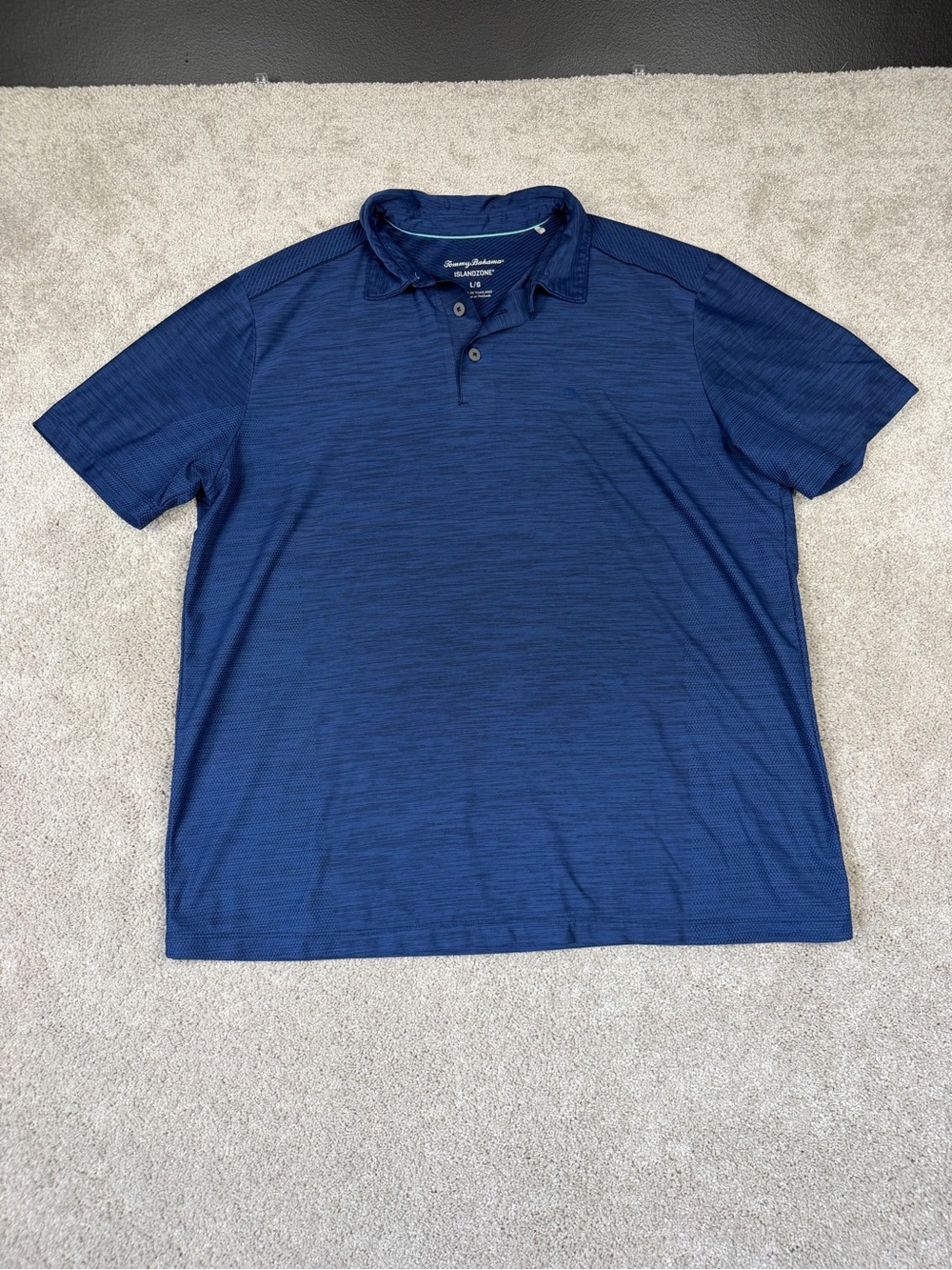 Tommy Bahama Polo Shirt Mens Large Blue Islandzone Heathered Pocket Short Sleeve